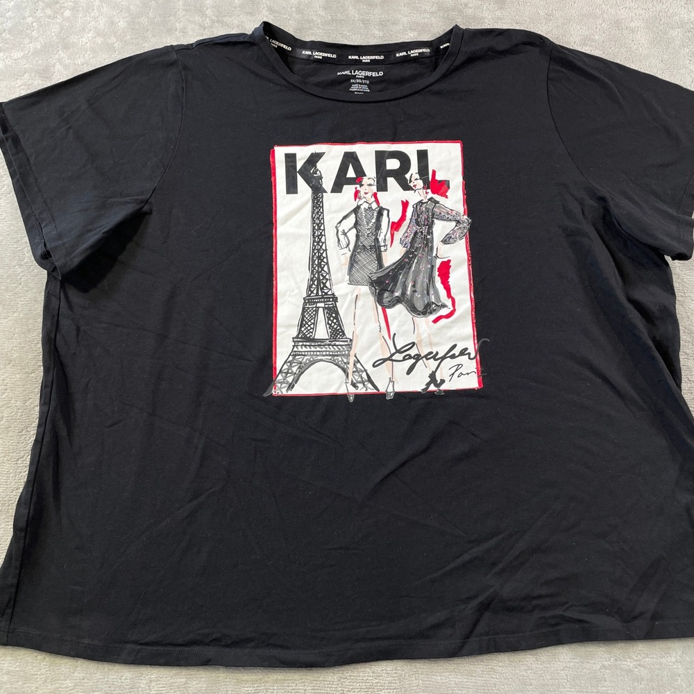 Karl Lagerfeld Paris T Shirt Womens 3X Black Eiffel Tower Fashion Luxury Casual